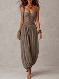 Wanda | Combinaison Dentelle Grise, Bandeau, Pantalon Sarouel Plissé