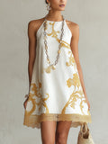 Héloïse | Robe Mini en Dentelle Blanche à Motifs Dorés