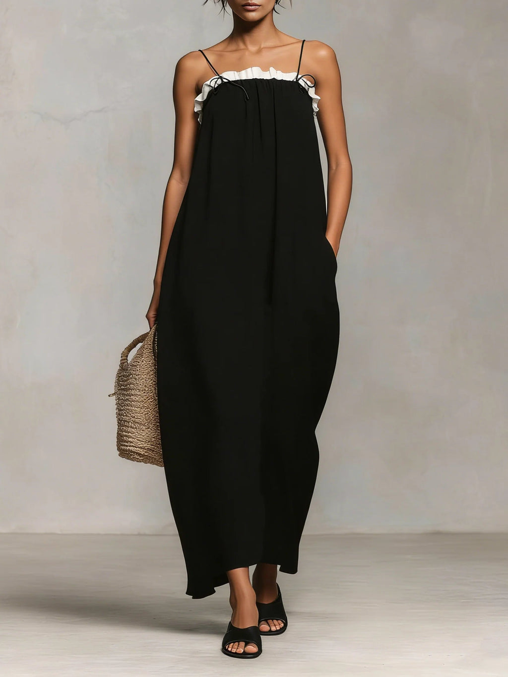 Mireille | Robe Maxi Colorblock à Fines Bretelles