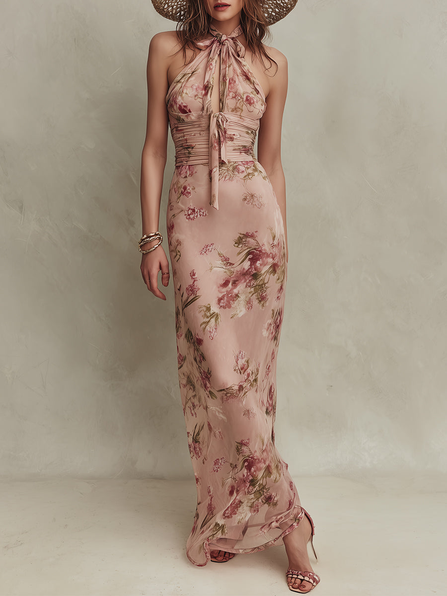 Lia | Robe maxi en mousseline à imprimé floral élégant et encolure goutte d'eau