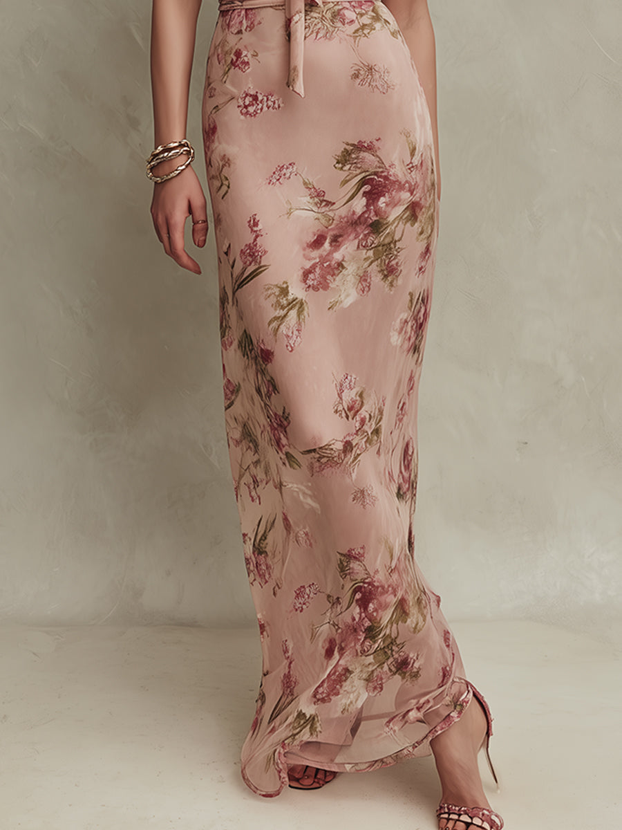 Lia | Robe maxi en mousseline à imprimé floral élégant et encolure goutte d'eau