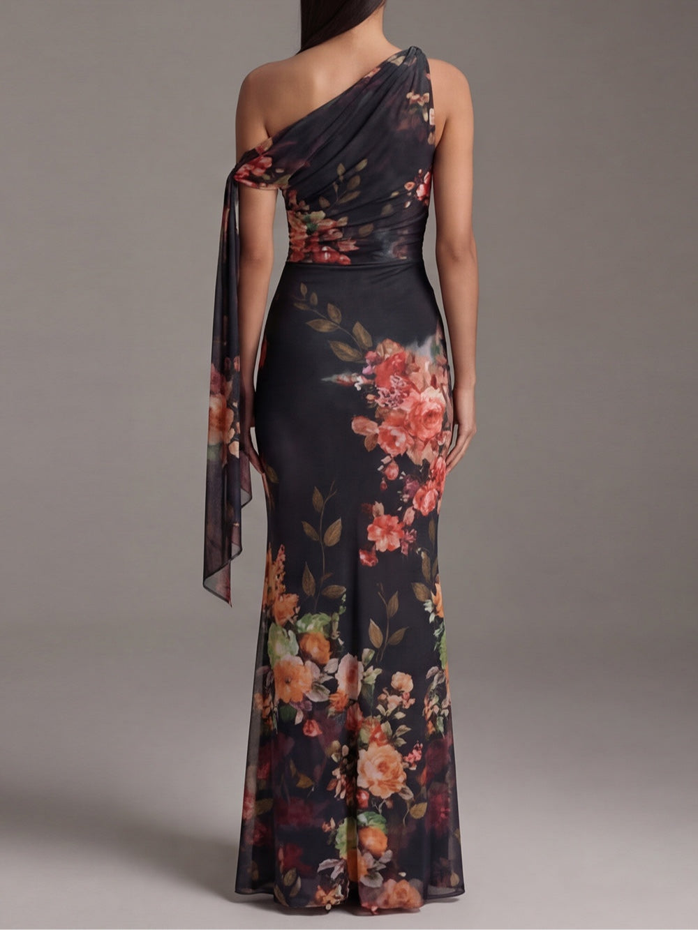 Ondine | Robe Maxi Asymétrique Imprimée, Une Épaule