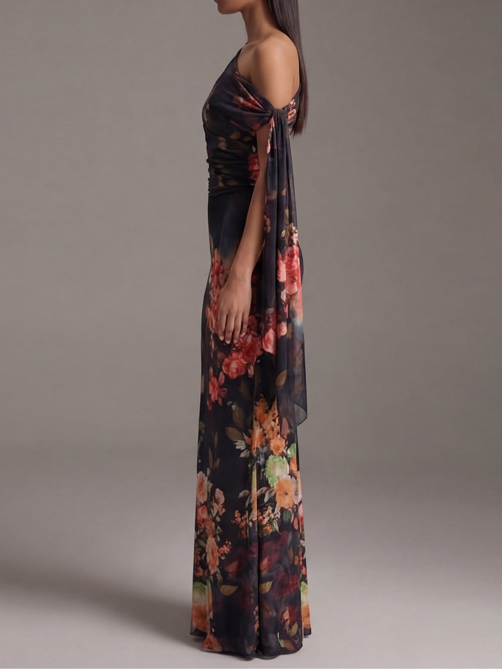 Ondine | Robe Maxi Asymétrique Imprimée, Une Épaule