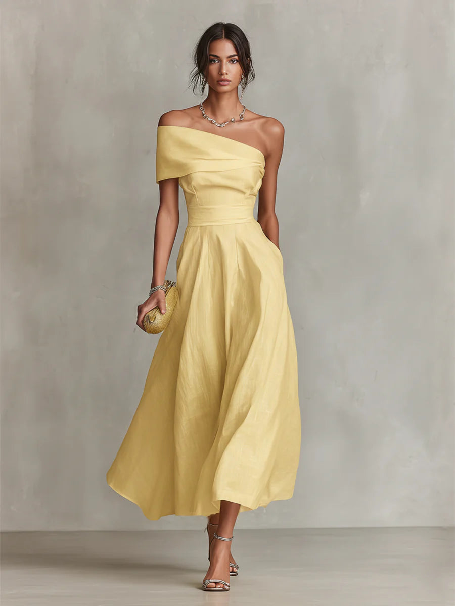 Jonquille | Robe Maxi en Lin, Une Épaule