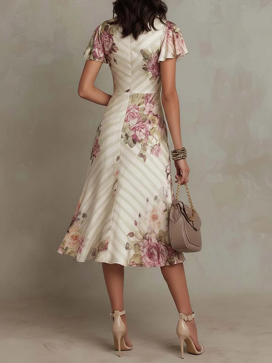 Marguerite | Robe Midi Satinée Florale Vintage