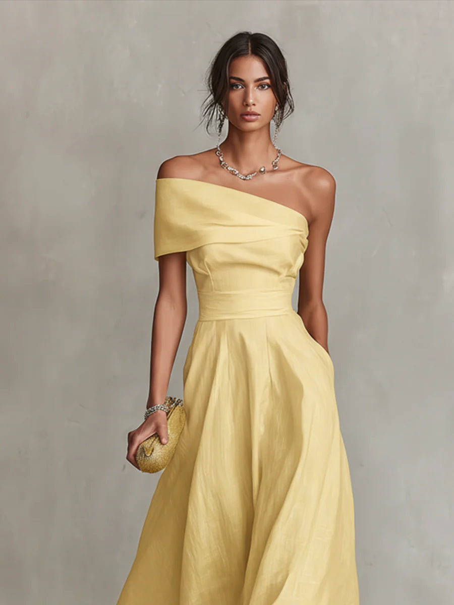 Jonquille | Robe Maxi en Lin, Une Épaule