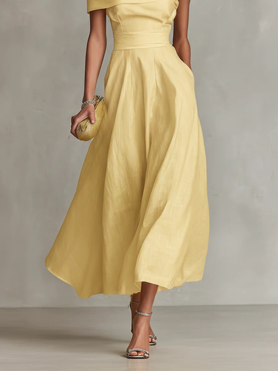 Jonquille | Robe Maxi en Lin, Une Épaule