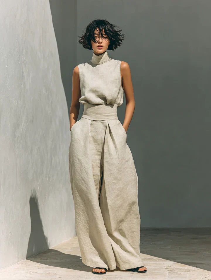 Fleur | Ensemble Minimaliste Débardeur et Pantalon Large en Coton et Lin
