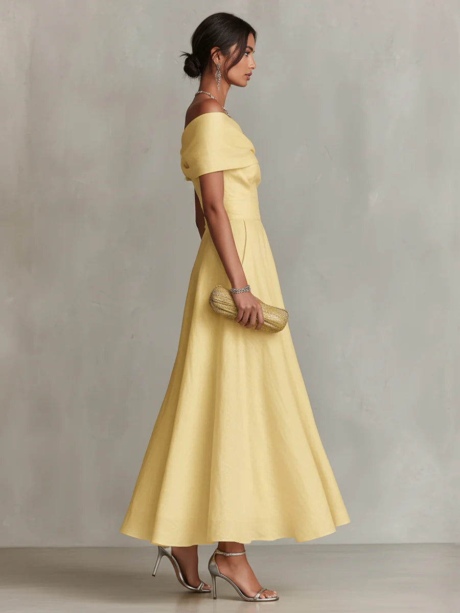 Jonquille | Robe Maxi en Lin, Une Épaule