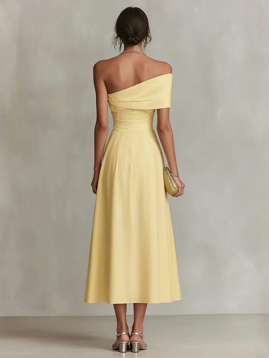 Jonquille | Robe Maxi en Lin, Une Épaule
