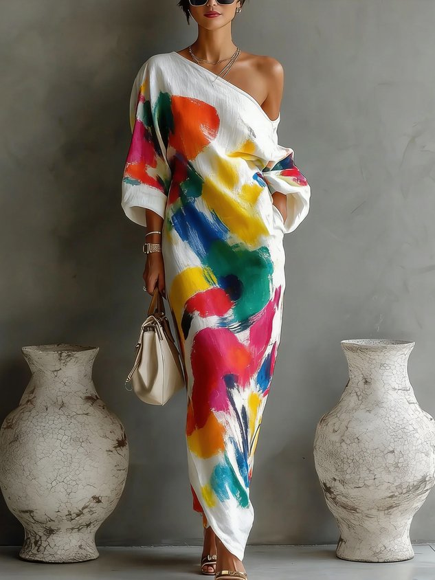 Soraya | Robe Maxi Une Épaule, Imprimé Abstrait
