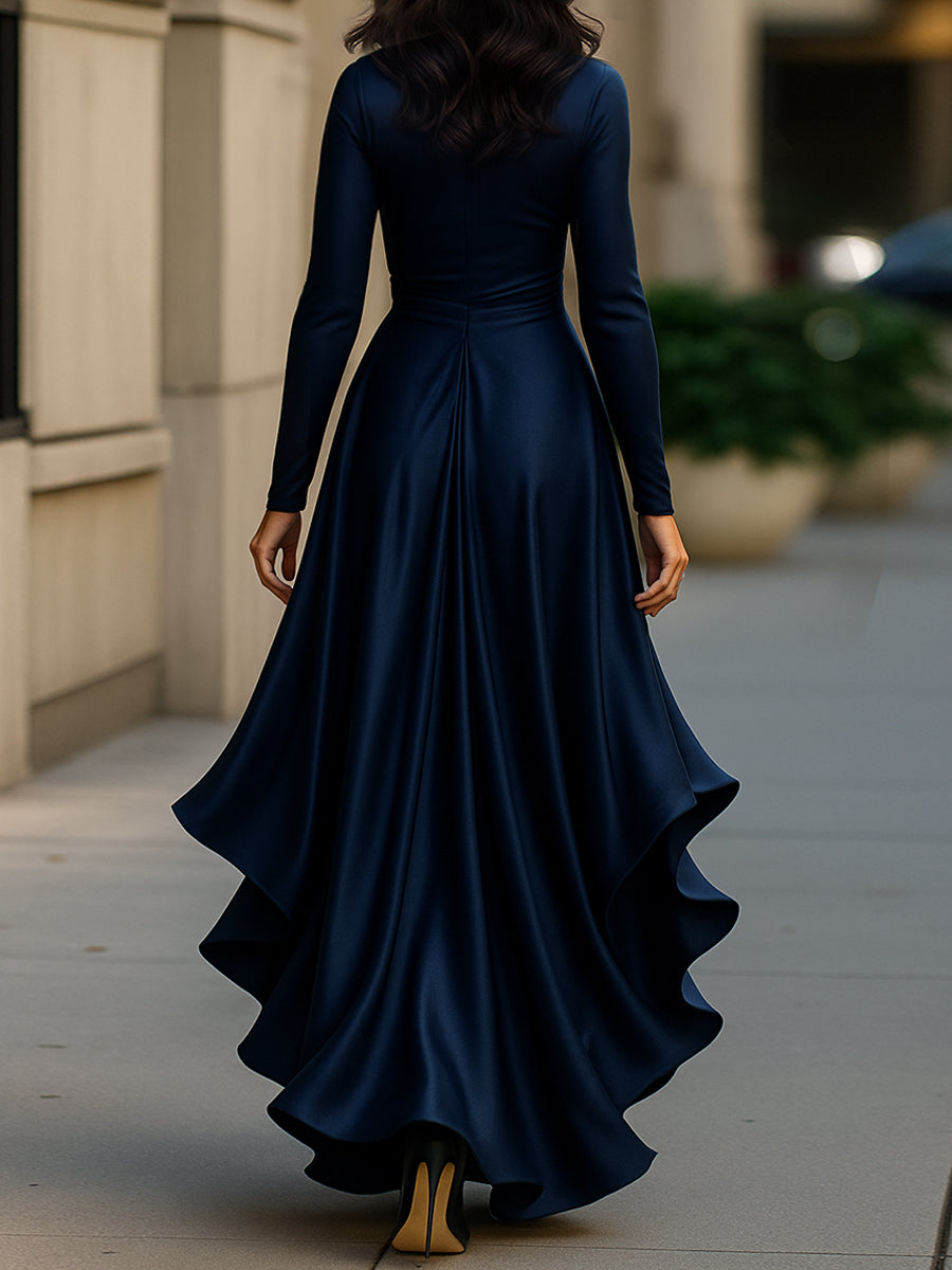 Palmyre | Robe Maxi Drapée en Satin, Volants