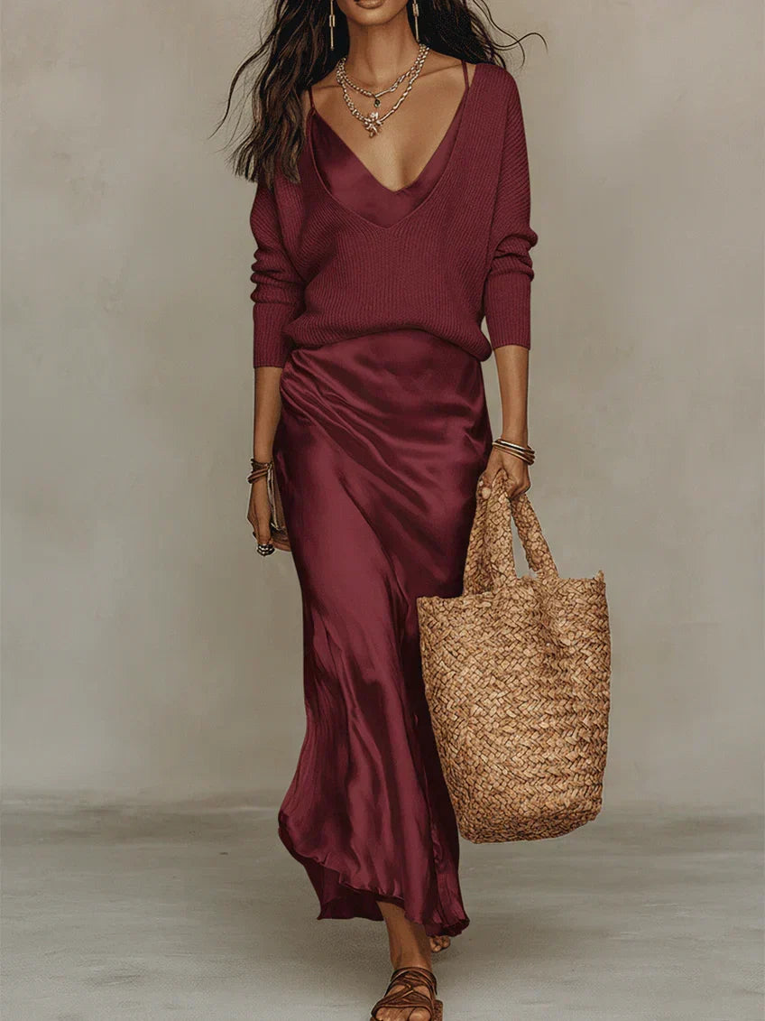 Anaïs – Robe midi satinée élégante