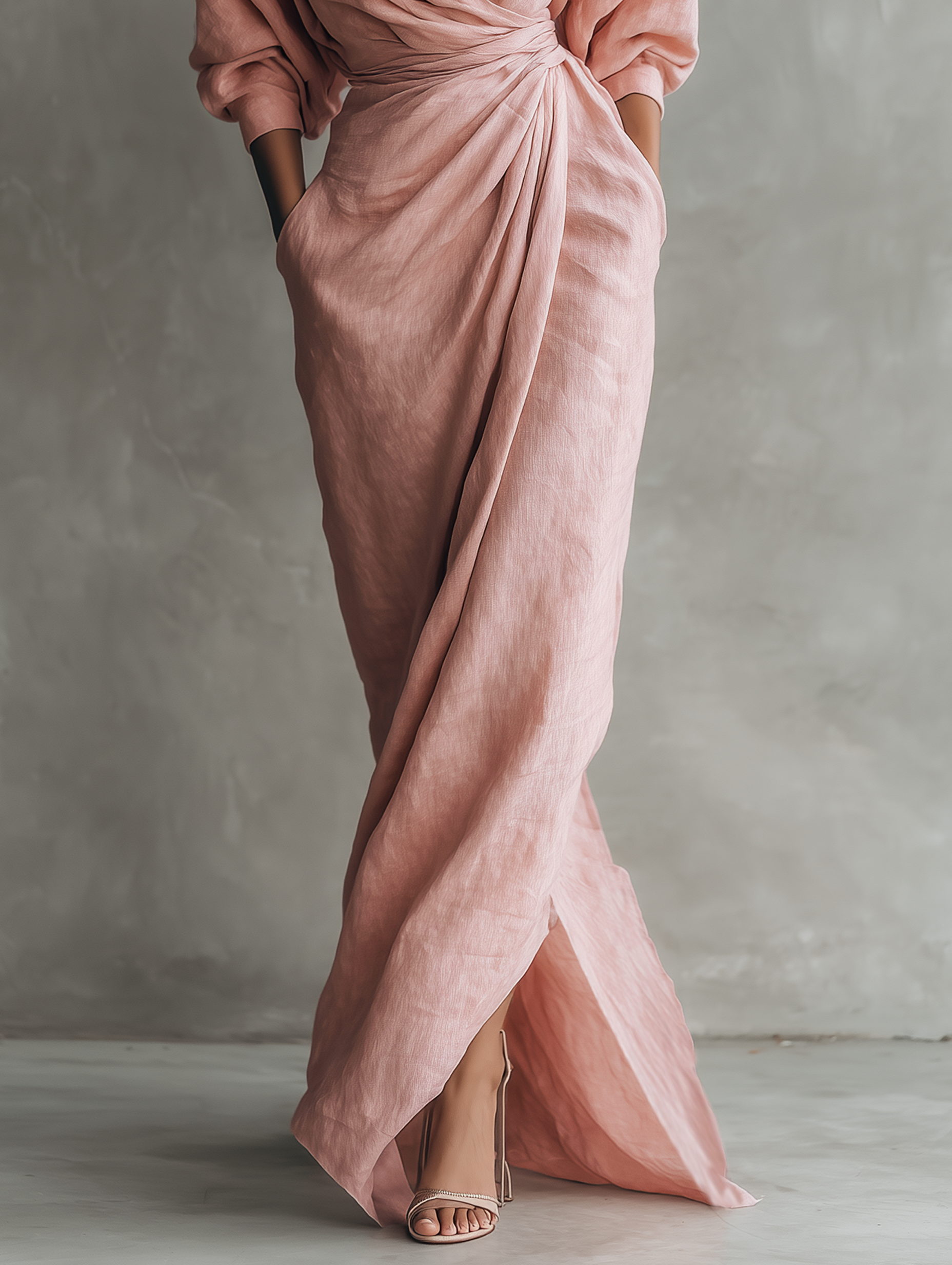 Rosalinde | Robe Maxi en Lin Rose, Col en V