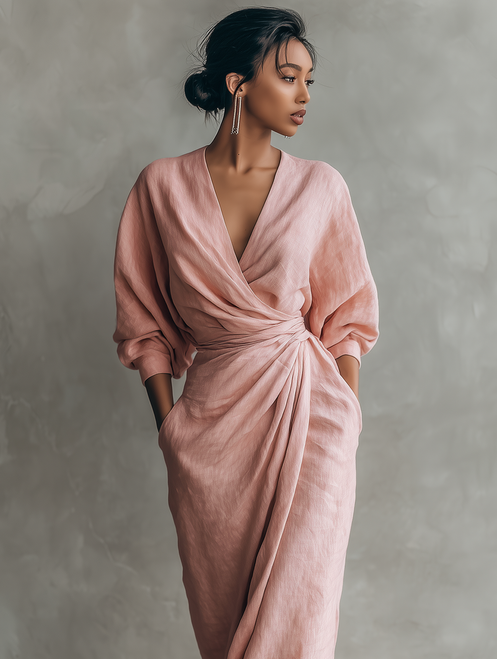 Rosalinde | Robe Maxi en Lin Rose, Col en V