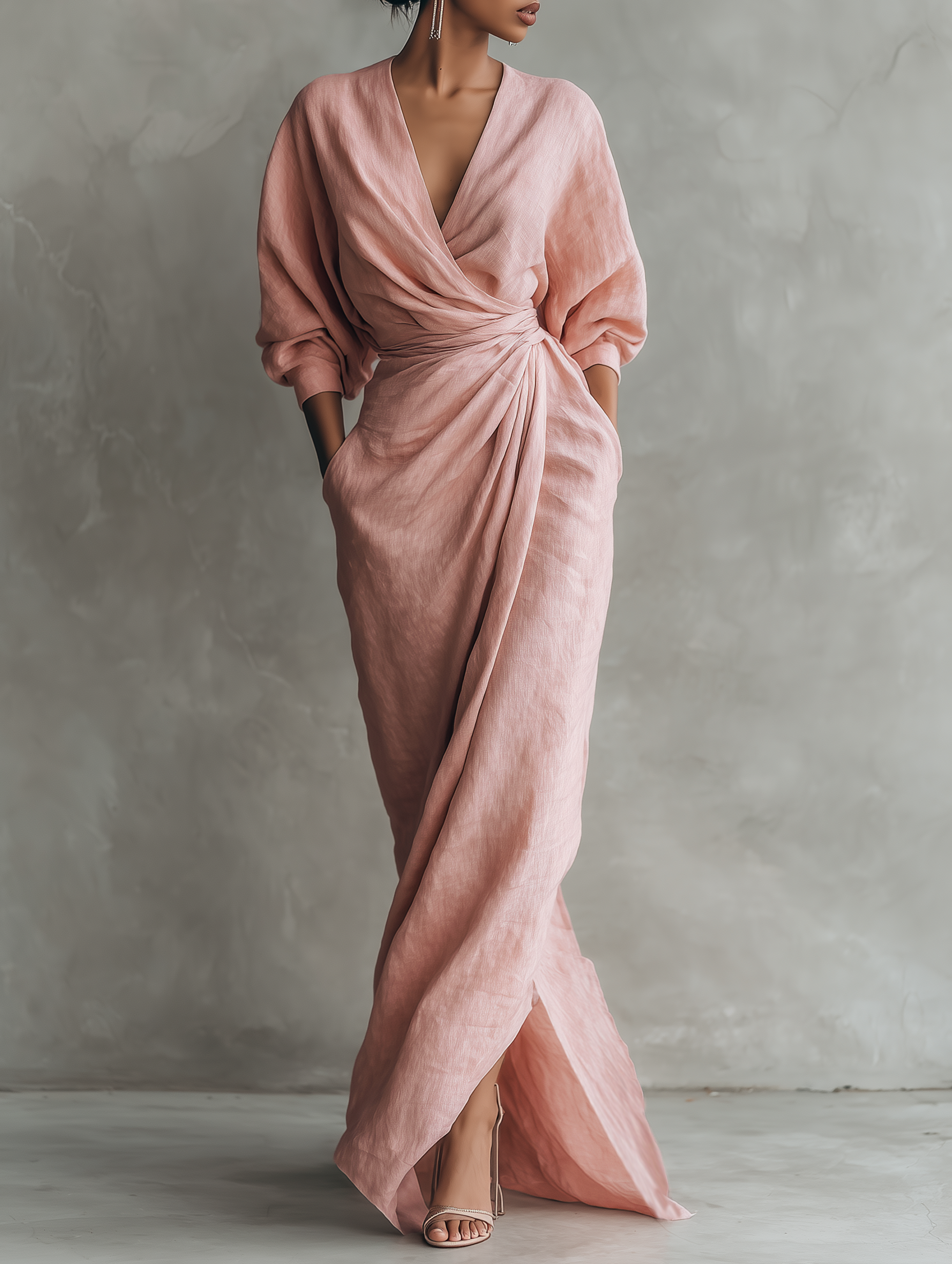 Rosalinde | Robe Maxi en Lin Rose, Col en V