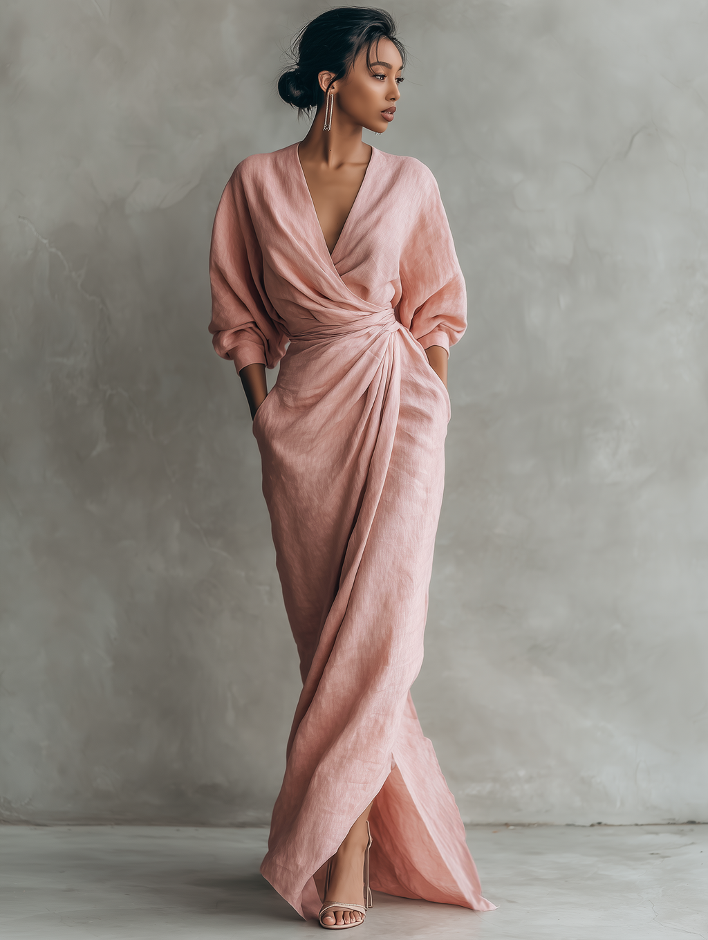 Rosalinde | Robe Maxi en Lin Rose, Col en V