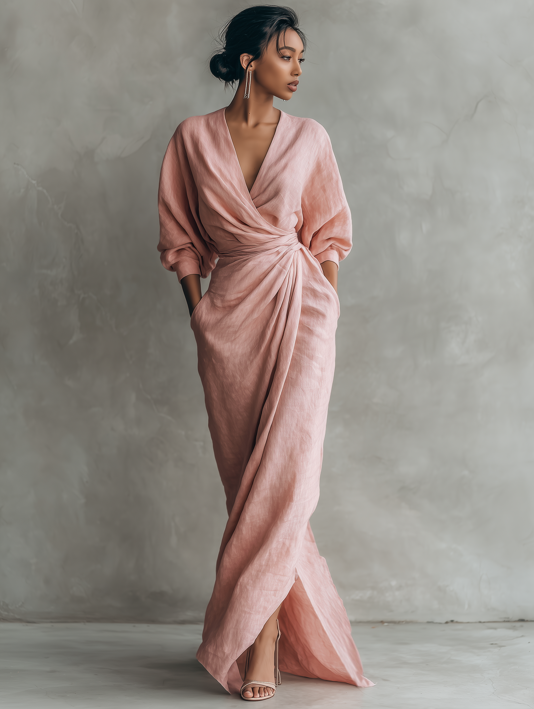 Rosalinde | Robe Maxi en Lin Rose, Col en V
