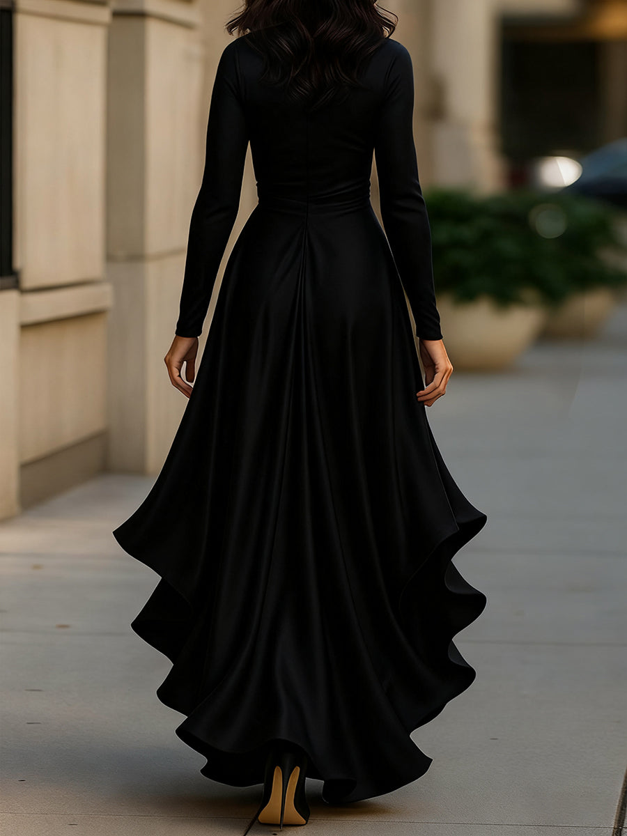 Palmyre | Robe Maxi Drapée en Satin, Volants
