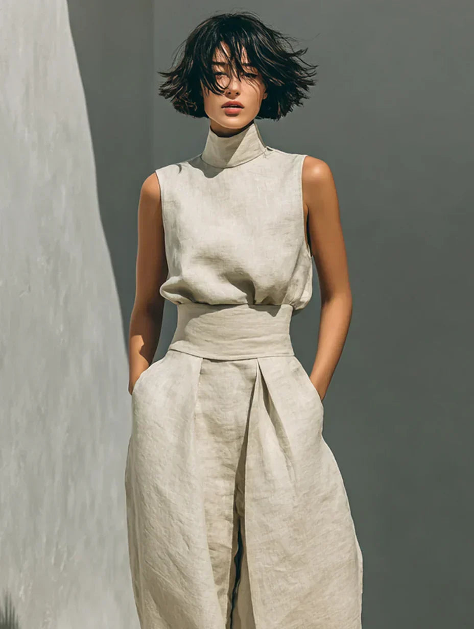 Fleur | Ensemble Minimaliste Débardeur et Pantalon Large en Coton et Lin