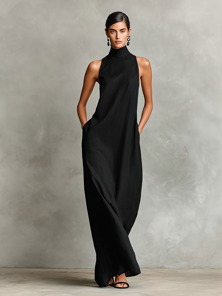 Catherine™ | Robe longue noire minimaliste