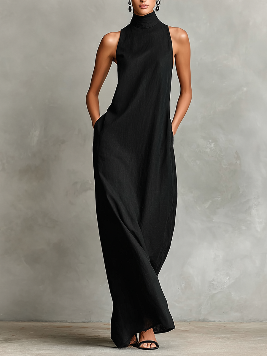 Catherine | Robe longue noire minimaliste