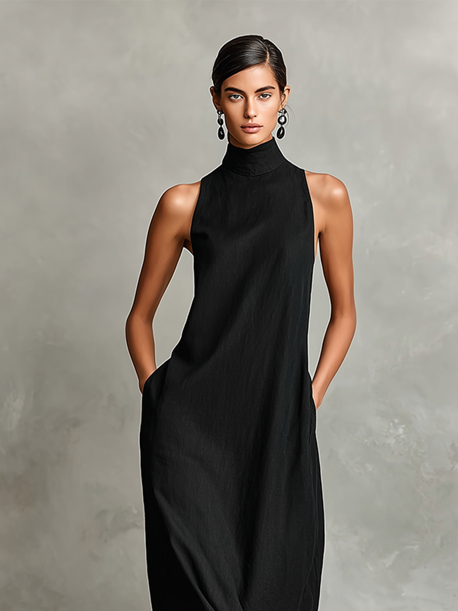 Catherine™ | Robe longue noire minimaliste