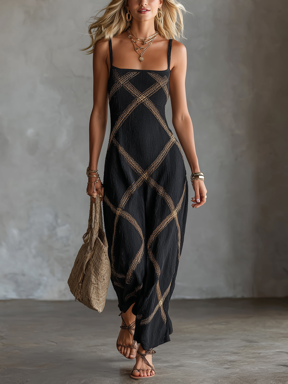 Wilhelmine | Robe Géométrique Noir Chameau