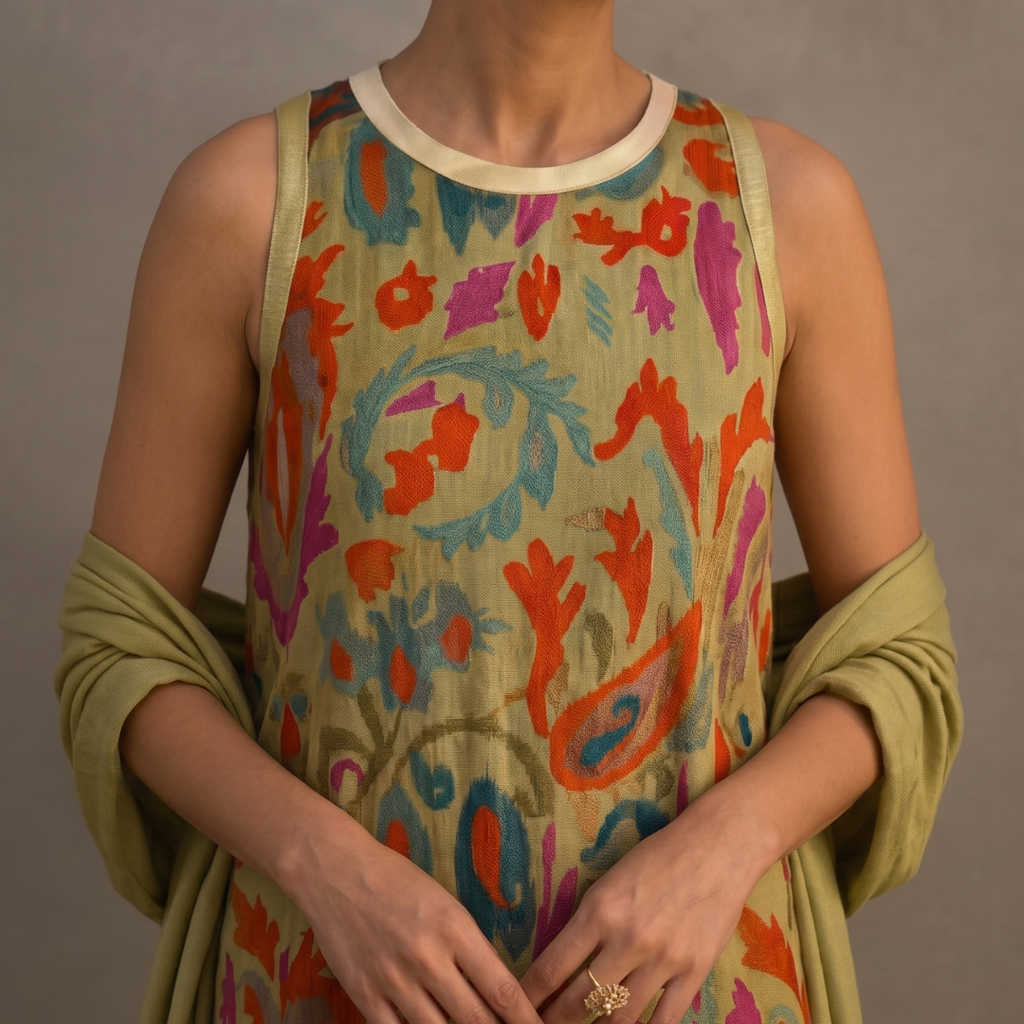 Danielle | Robe longue imprimée et gilet assorti