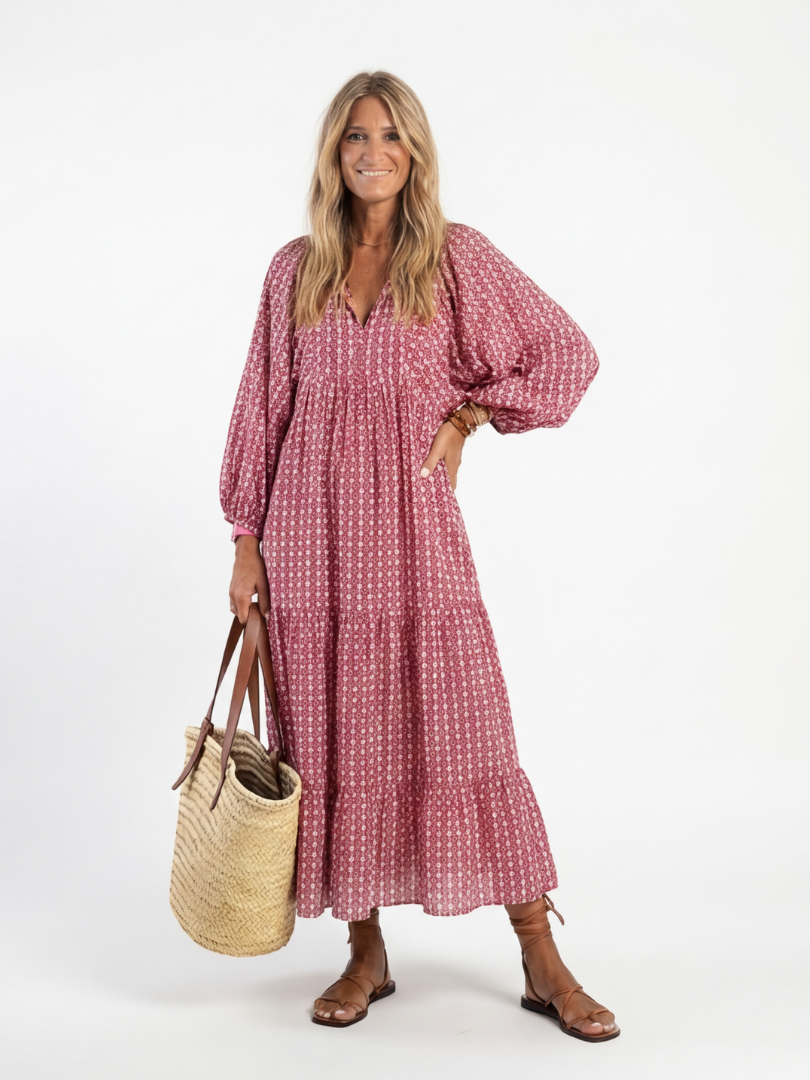 Arlette | Robe midi à manches longues et imprimé géométrique