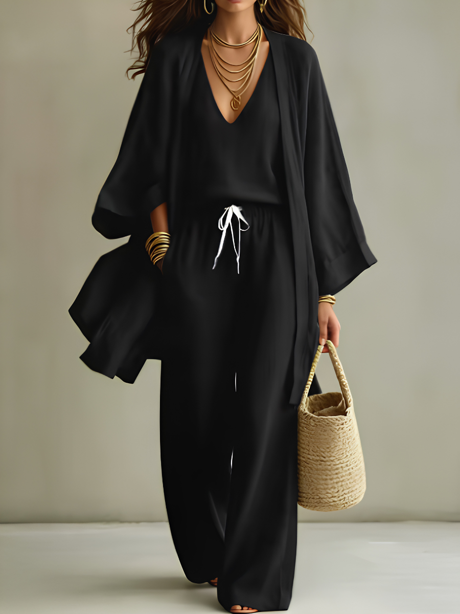 Blandine | Ensemble Homewear Trois Pièces en Lin Décontracté