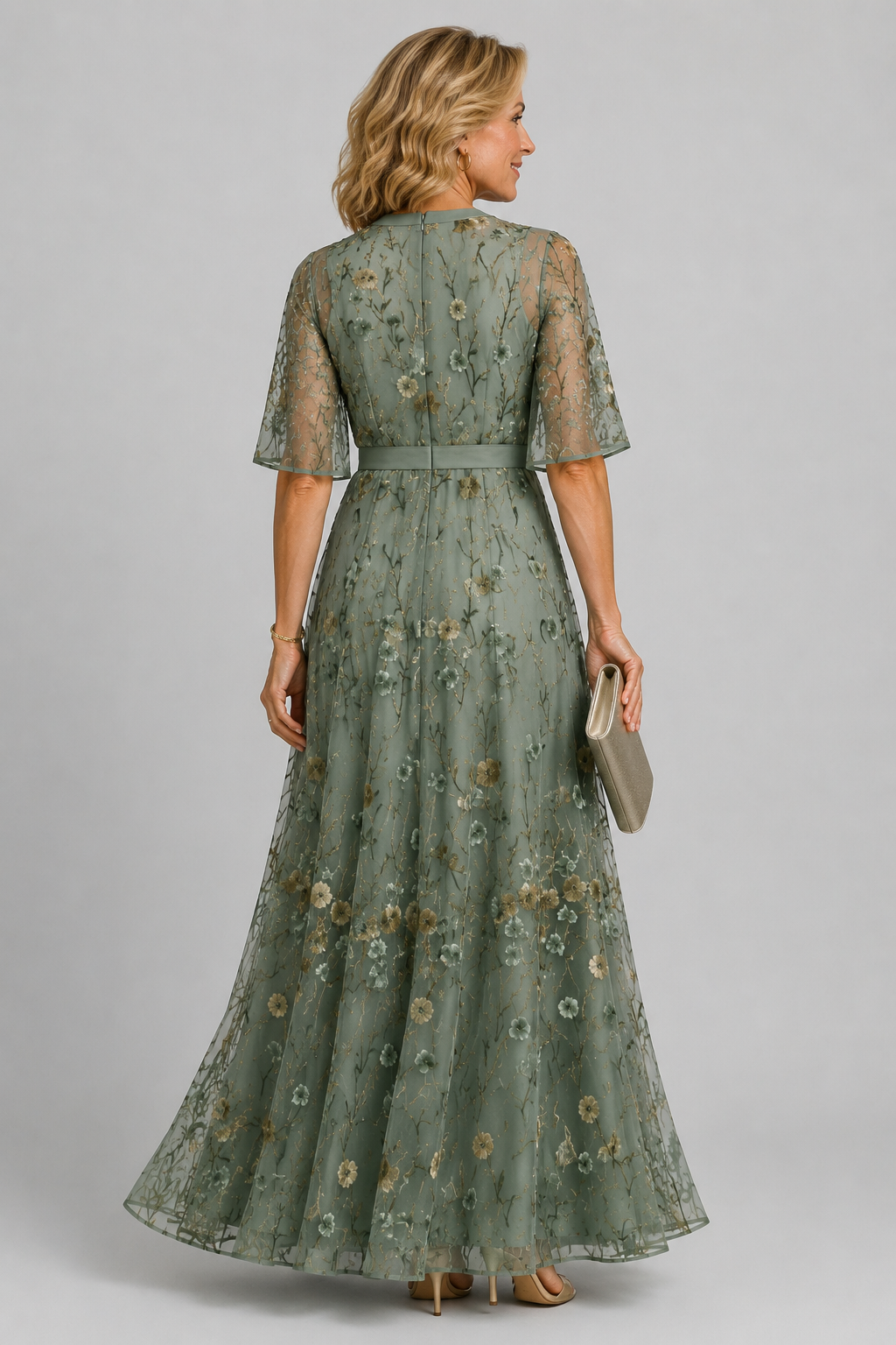 Solenne | Robe Midi Fleurie, Col Halter