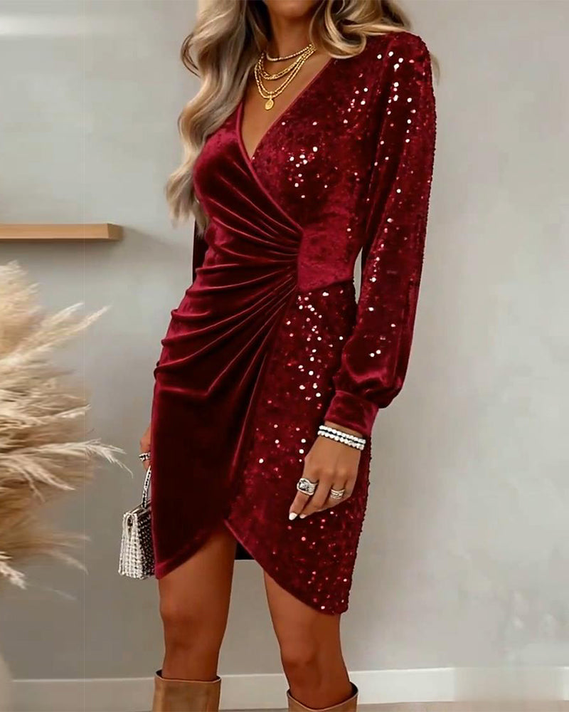 Bruyère | Robe Midi Scintillante Col en V