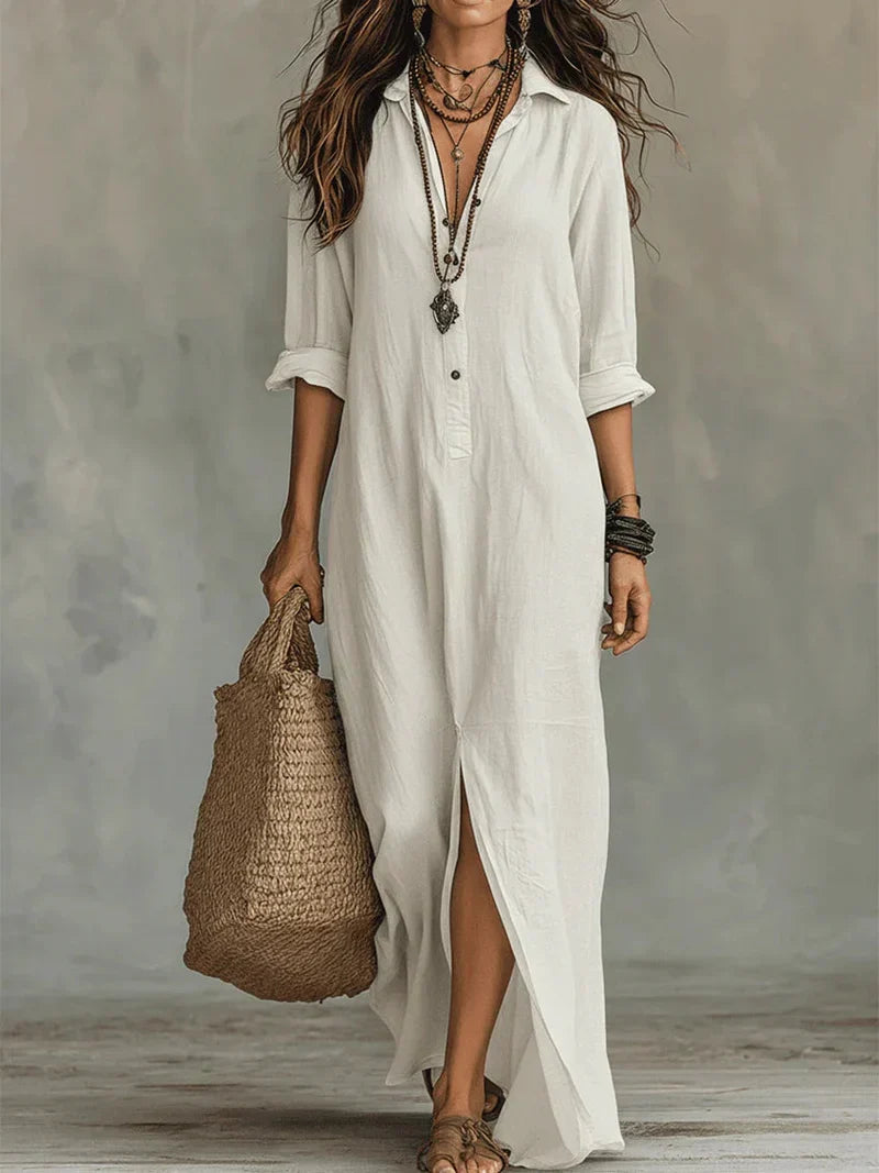 Céline™ | Robe Maxi Noire Ample à Boutons
