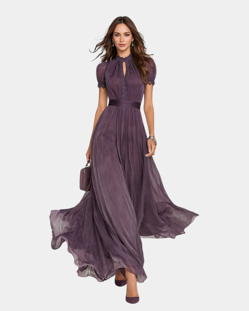 Tiphaine | Robe avec décolleté et finitions en dentelle de chiffon