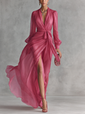 Maylis | Robe Maxi en Mousseline Rose, Col en V