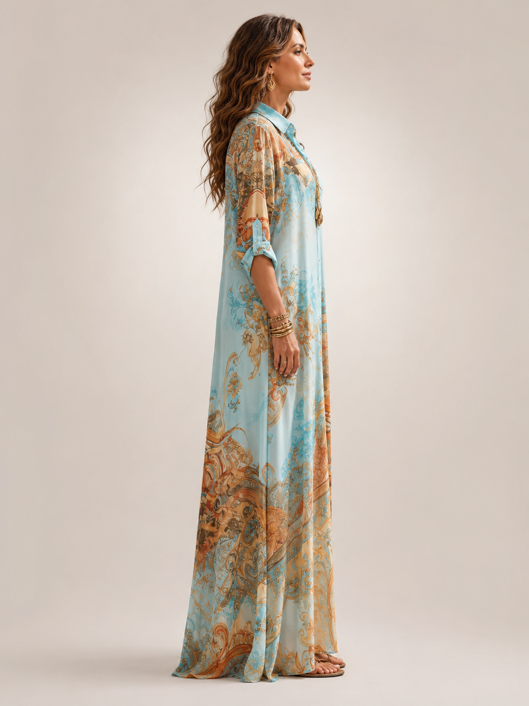 Liane | Robe Maxi Fleurie, Patte de Boutonnage