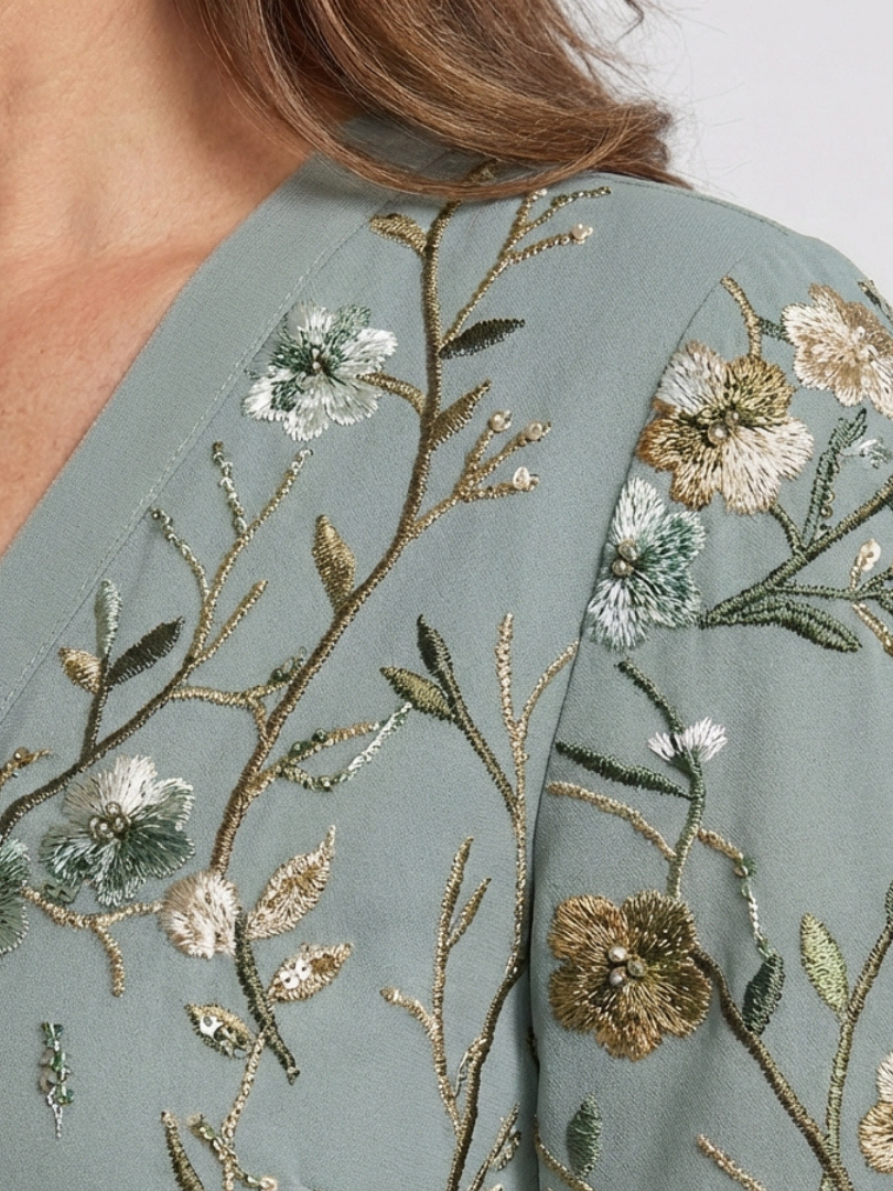 Émilie | Robe Maxi Fleurie, Manches Courtes
