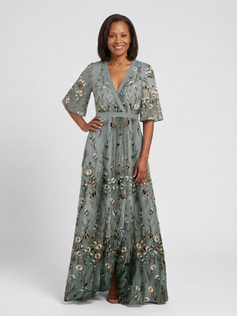 Émilie | Robe Maxi Fleurie, Manches Courtes