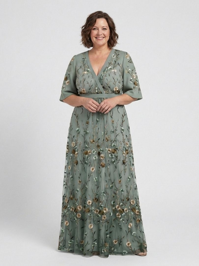 Émilie | Robe Maxi Fleurie, Manches Courtes