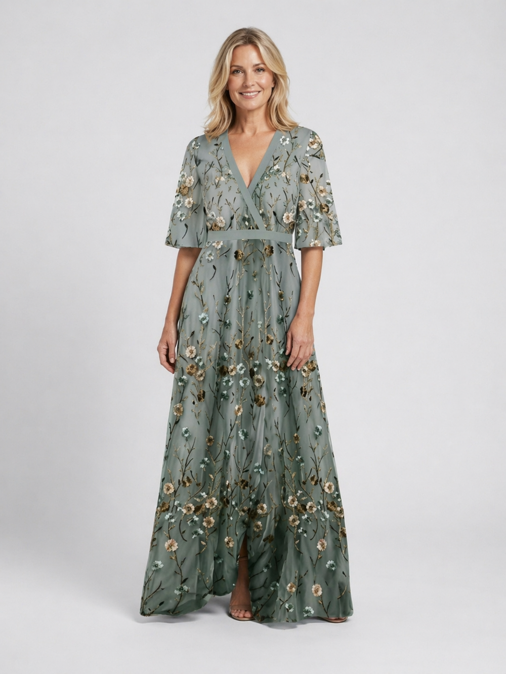 Émilie | Robe Maxi Fleurie, Manches Courtes