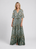 Émilie | Robe Maxi Fleurie, Manches Courtes