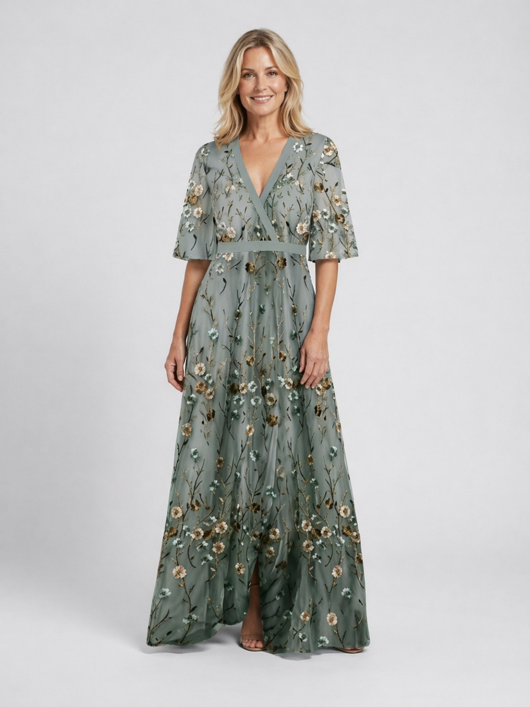 Émilie | Robe Maxi Fleurie, Manches Courtes