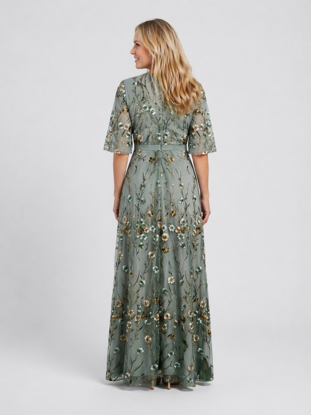 Émilie | Robe Maxi Fleurie, Manches Courtes