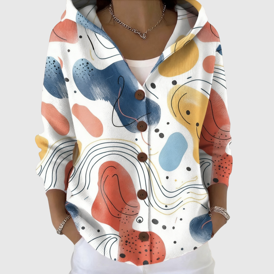 Cardigan Confortevole con Cappuccio in Maglia