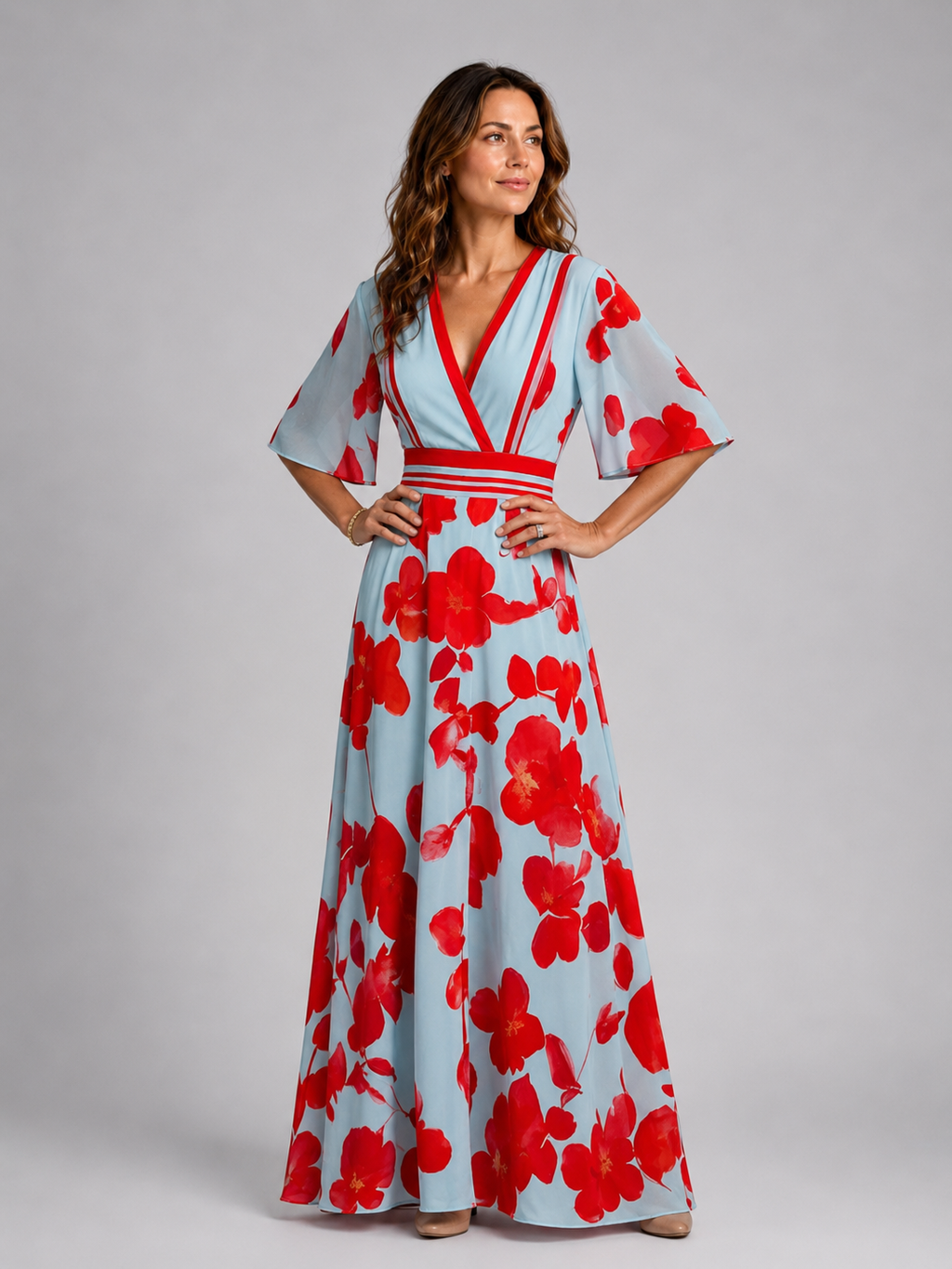 Isaline | Robe Maxi Fleurie, Col en V