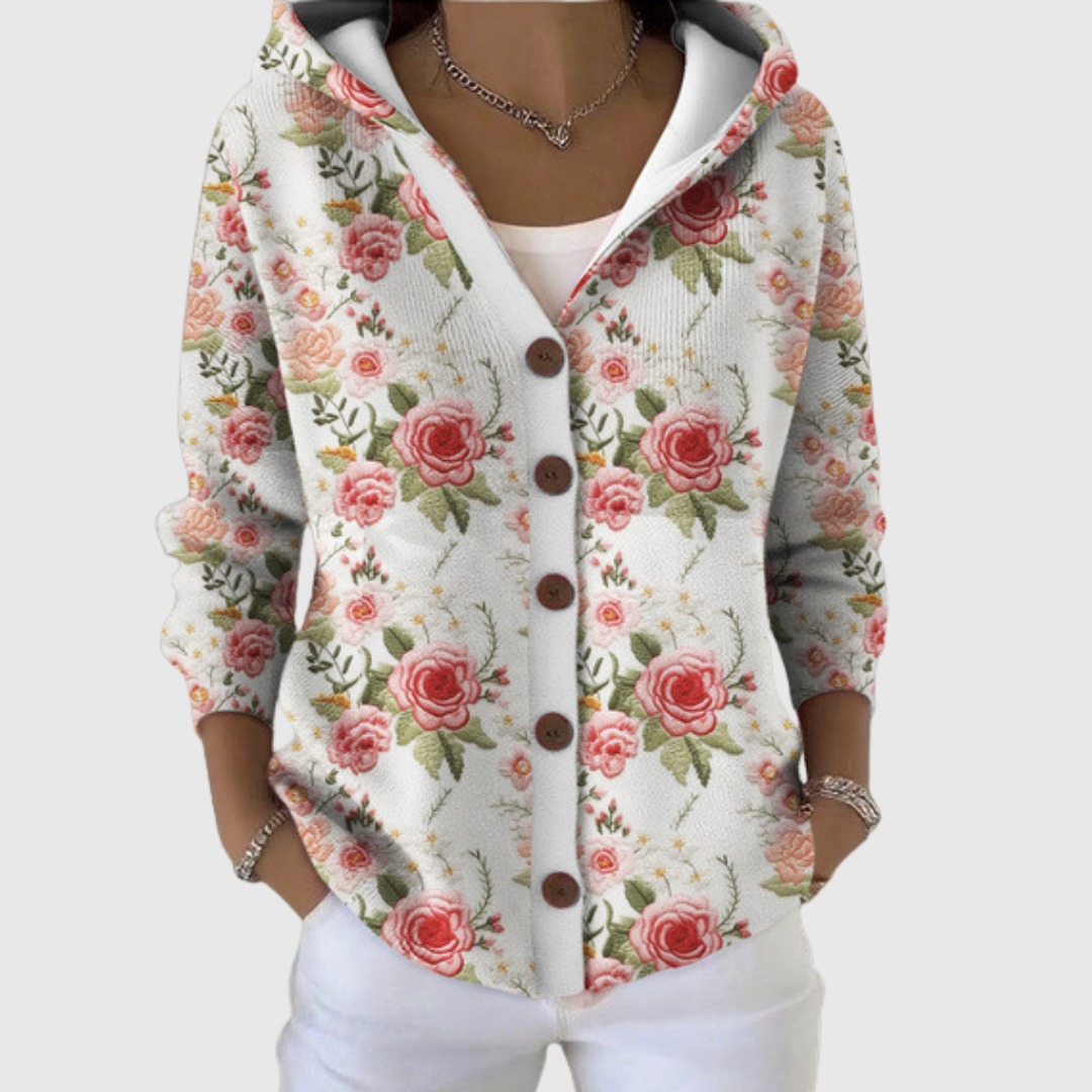Cardigan Confortevole con Cappuccio in Maglia