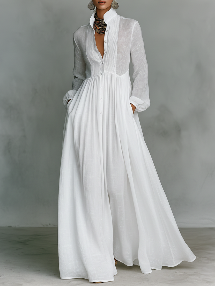 Élise | Robe Maxi Minimaliste, Col Haut