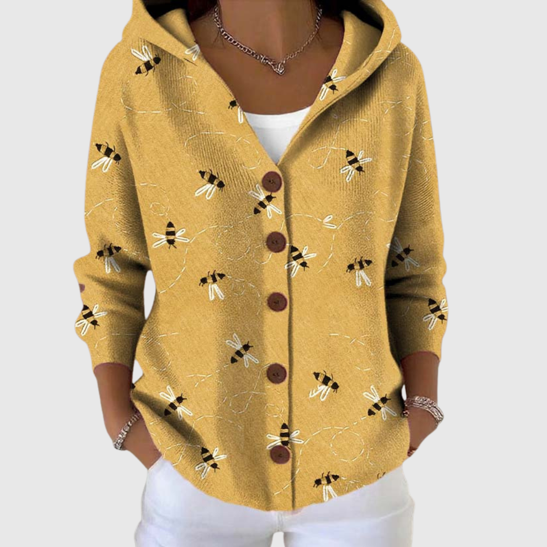 Cardigan Confortevole con Cappuccio in Maglia