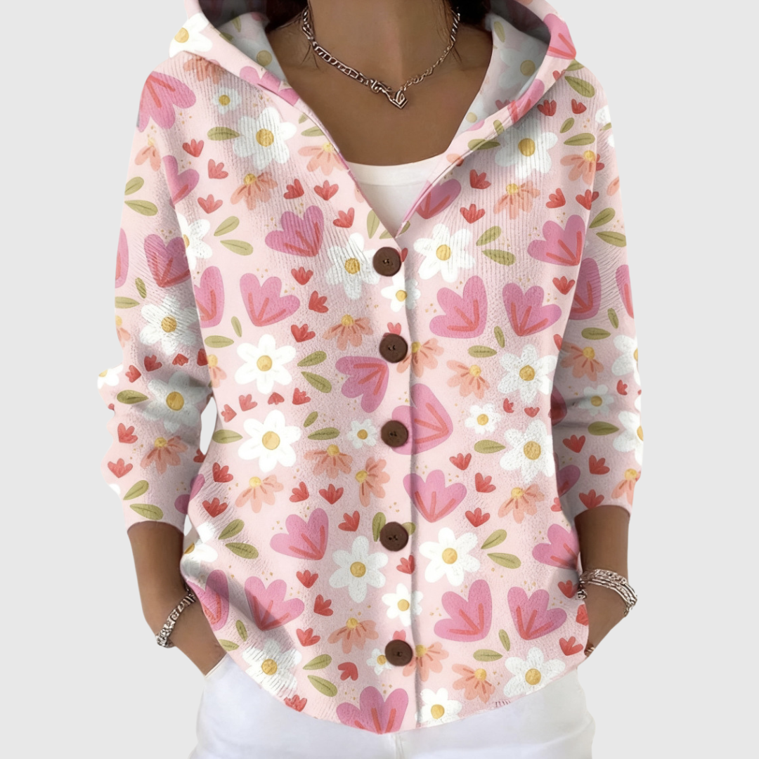 Cardigan Confortevole con Cappuccio in Maglia